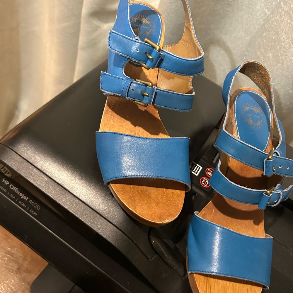 Anthropologie Blue Sandals with Engraved Sole